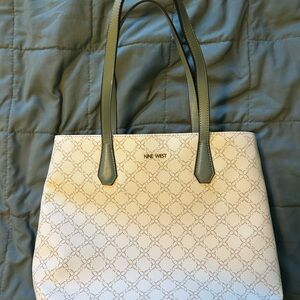 Nine West Patterned Cream and Green Tote